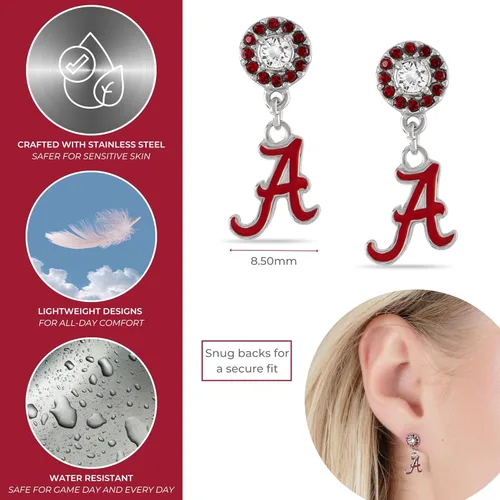 Vista 6 de Stone Armory Pendientes de joyería de la Universidad de Alabama, regalos para mujer, graduación – Acero inoxidable agradable a la piel Bama Crimson