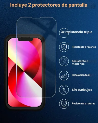 Vista 6 de Funda para iPhone 13 (6.1 pulgadas), con 2 protectores de pantalla de vidrio templado