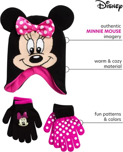 Vista 2 de Disney Girls Minnie Mouse and Vampirina Winter Hat and 2 Pair Mitten or Glove Set (ToddlerLittle Girl)