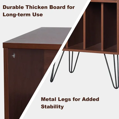 Vista 6 de Tangkula Record Player Stand, Turntable Stand with Metal Legs, Vinyl Record Storage Cabinet w/ 5 Open Shelves Holds up to 150 Albums for Living Room