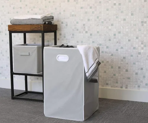 Vista 4 de Simple Houseware Carrito clasificador de lavandería de 3 bolsas resistente + cesta plegable para ropa sucia