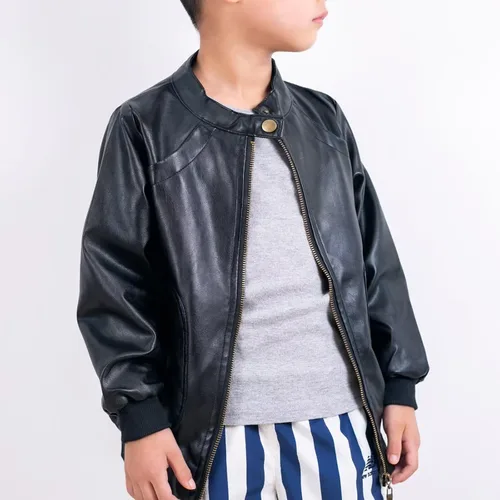 Vista 9 de Elife Chaqueta de moto de primavera de cuero PU con cuello alto para niño