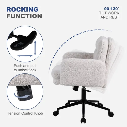 Vista 5 de Youhauchair Silla tapizada para oficina en casa, cachemira sintética, moderna, respaldo medio, silla de escritorio con ruedas, ergonómica, altura