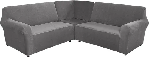 Vista 19 de YOPOIY Fundas de terciopelo para sofá esquinero, 3 piezas, en forma de L, alta elasticidad, suave y lavable a máquina, protector de muebles