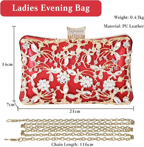 Vista 3 de Bolso de noche con diamantes de imitación para mujer, bolso de mano de cristal con lentejuelas brillantes, bolso de hombro floral