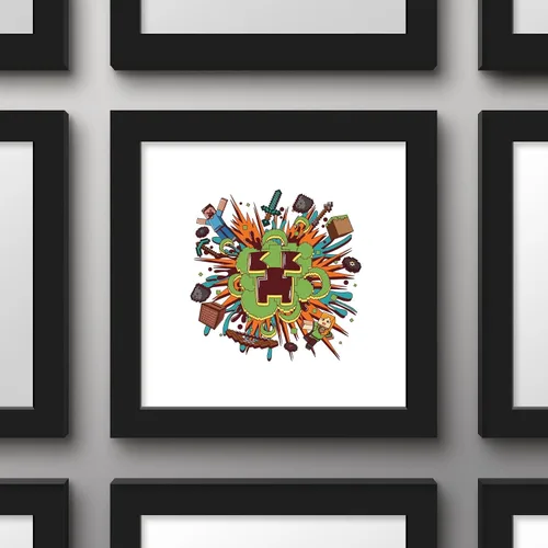 Vista 2 de Trends International Gallery Pops Minecraft Funtage Creeper Explosion - Póster de pared, 12 x 12 pulgadas, versión de marco negro
