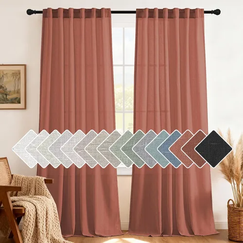Vista 36 de H.VERSAILTEX Cortinas de lino natural de 63 pulgadas de largo para sala de estar, 2 paneles con trabillas traseras y bolsillo, texturizadas