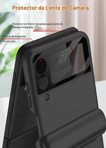 Vista 3 de Protección magnética de bisagra y funda protectora de cámara de lente integrada para Samsung Galaxy Z Flip 4 (negro)