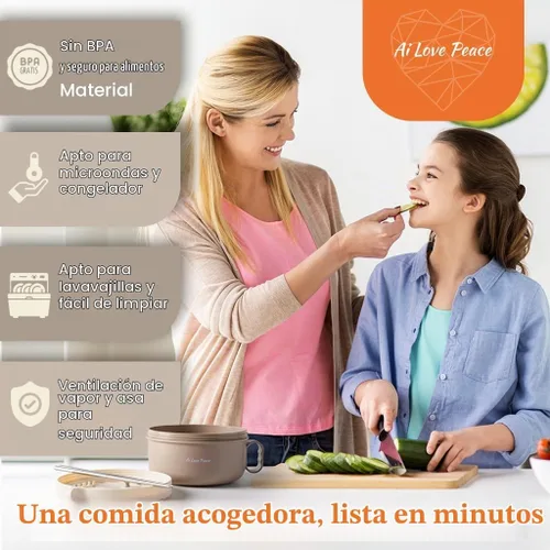 Vista 4 de Tazón de ramen para microondas de 40 onzas, olla de ramen con tapa, regalo de dormitorio universitario, color beige BPA Free