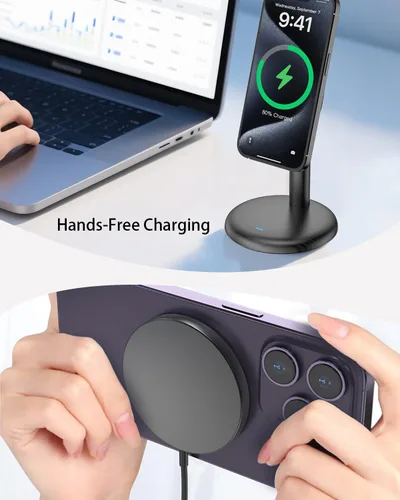 Vista 5 de Soporte de cargador inalámbrico magnético para iPhone 17/16/15/14/13 (sin adaptador) Soporte de carga segura Fast Mag