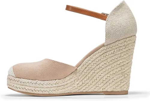 Vista 9 de FISACE - Alpargatas de verano para mujer, sandalias de plataforma, con hebilla en el tobillo y puntera cerrada