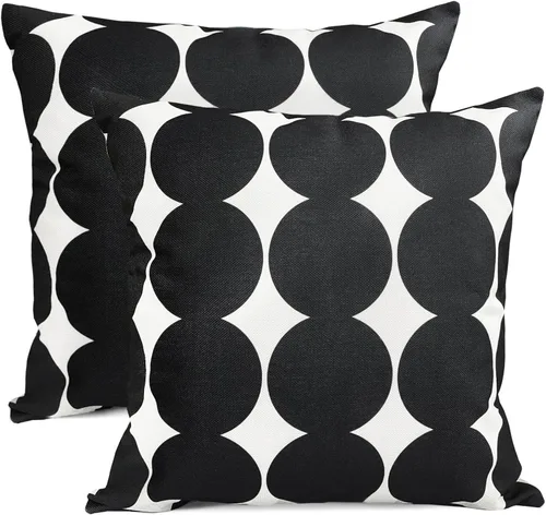Vista 10 de Juego de 2 fundas de almohada decorativas negras boho 16x16 pulgadas, fundas de almohada de lino modernas estilo bohemia campestre para exteriores