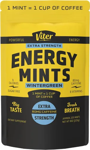 Vista 12 de Viter Energy Mentas Cafeinadas 80mg de Fuerza Extra - 90 Piezas Cafeinadas con Vitaminas B. Menta Vegana Sin Azúcar. Potenciador de Enfoque