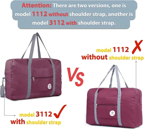 Vista 4 de Bolso de viaje, equipaje de mano, deportivo, plegable, para viajar en avión, para mujeres y niñas, 1112 Rojo Vino), US2-NW18011112