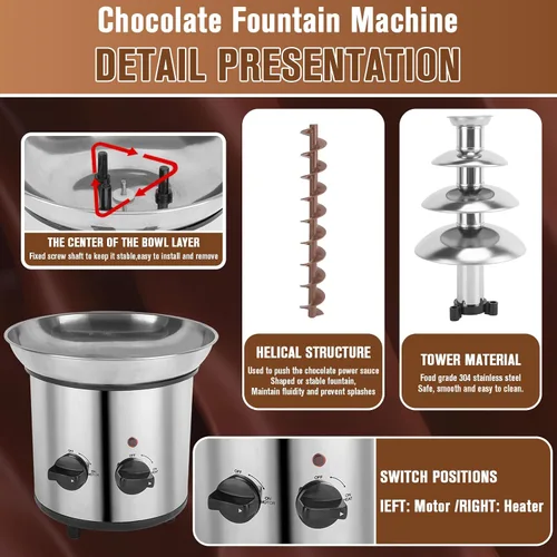 Vista 3 de Fuente de chocolate, fuente de fondue de chocolate de 4 niveles, máquina de fusión eléctrica para fiestas, queso nacho, rancho, salsa, boda, máquina