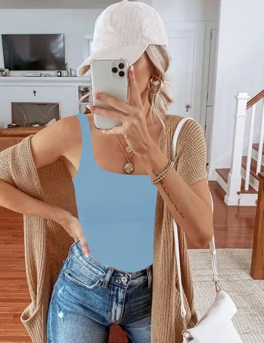 Vista 6 de Chunpin Body sin mangas con cuello cuadrado para mujer, con doble forro, tanga