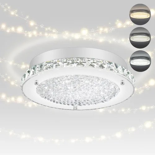Vista 14 de Lámpara de techo de cristal de montaje al ras, lámpara de techo LED moderna de 8.3 pulgadas, lámparas de araña de cristal regulables