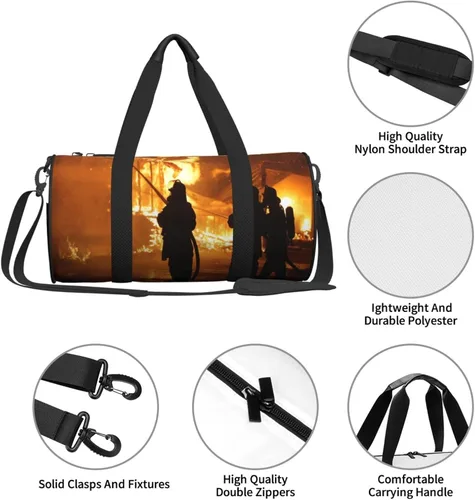 Vista 4 de Bolsa de viaje con cordones de fútbol americano, bolsa de viaje para el gimnasio, para hombres y mujeres, Bombero bombero llama, talla única