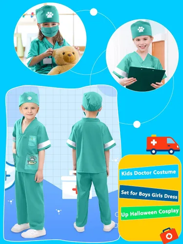 Vista 3 de Juego de 6 piezas de disfraz veterinario para niños, disfraz veterinario para niños, día de la carrera, Halloween, cumpleaños, cosplay