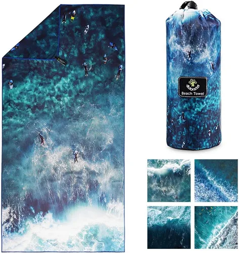 Vista 13 de 4Monster Toalla de playa de microfibra de secado rápido, toalla de viaje ligera súper absorbente para nadadores, toalla de camping sin arena 14