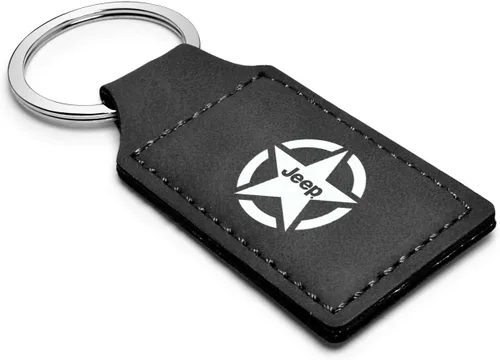 Vista 2 de iPick Image Llavero rectangular de cuero negro con logotipo de estrella de Jeep Willys con licencia oficial, Negro