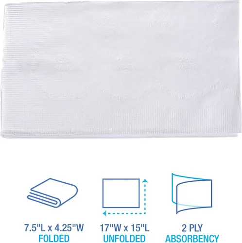 Vista 2 de Boardwalk Servilletas de cena de 1/8, 2 capas, 15 x 17, blancas, 300/paquete, 10 paquetes/caja Reliable Disposable Napkins Deliver Dependable