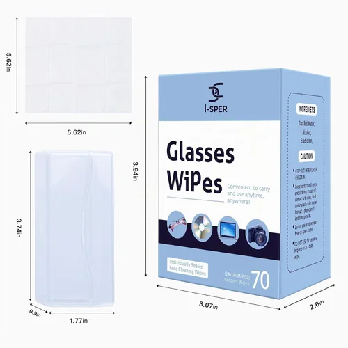 Vista 3 de Toallitas para lentes de 70 quilates con caja, prehumedecidas, para Toallitas para lentes envueltas individuales, limpiadores de lentes, toallitas