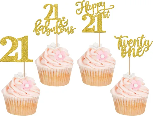 Vista 54 de Rsstarxi Paquete de 24 adornos con purpurina para cupcakes de 30 cumpleaños, treinta y 30 fabulosas selecciones de cupcakes, decoraciones para feliz