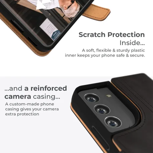 Vista 4 de Snakehive Funda de cuero para Samsung Galaxy S22 Plus Funda de piel auténtica con tarjetero Funda tipo folio con soporte Compatible con Negro