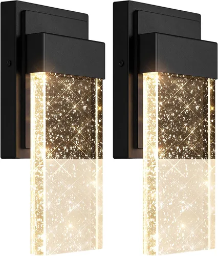 Vista 8 de BesLowe Lámparas de pared para exteriores con cristal de burbujas de cristal, apliques exteriores impermeables, faroles de pared LED, luces