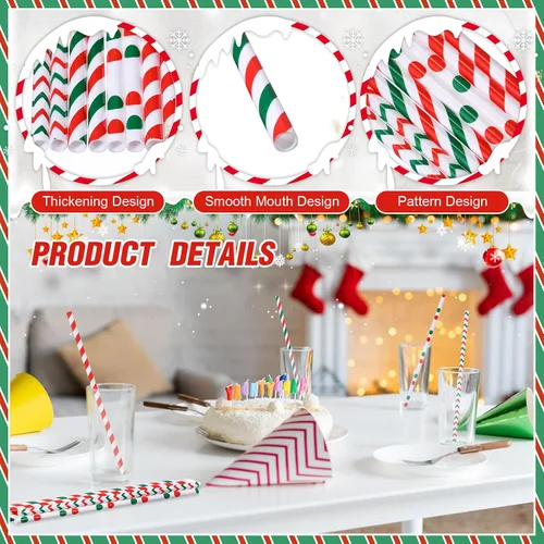 Vista 5 de Uiifan 48 popotes de Navidad de plástico para beber Navidad de 9 pulgadas, 4 estilos, popotes reutilizables para vacaciones, cumpleaños, bodas