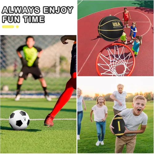 Vista 4 de Libima Juego de 3 pelotas deportivas para niños y adolescentes, incluye tamaño oficial, baloncesto, fútbol, fútbol con bomba y bolsa de transporte