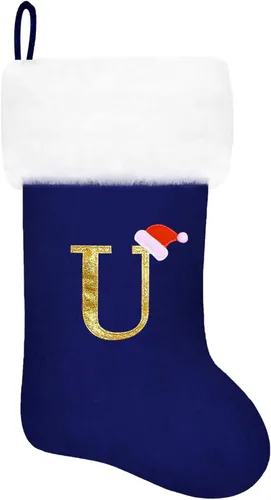 Vista 82 de Calcetines de Navidad bordados de 20 pulgadas con monograma, terciopelo negro con puño de felpa blanca supersuave, adornos clásicos para decoración