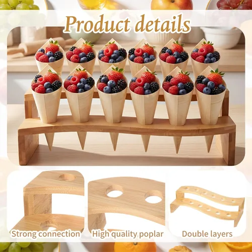 Vista 3 de Queekay - 100 conos de charcutería con soporte para conos de alimentos, curvos, bambú