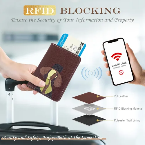 Vista 6 de Lychii Soporte para pasaporte, funda delgada para pasaporte, cartera de viaje con bloqueo RFID, funda protectora de piel sintética para pasaportes