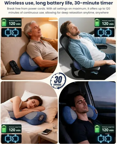 Vista 4 de Masajeador inalámbrico de espalda baja 3 en 1 con calor, compresión de aire azul-gris