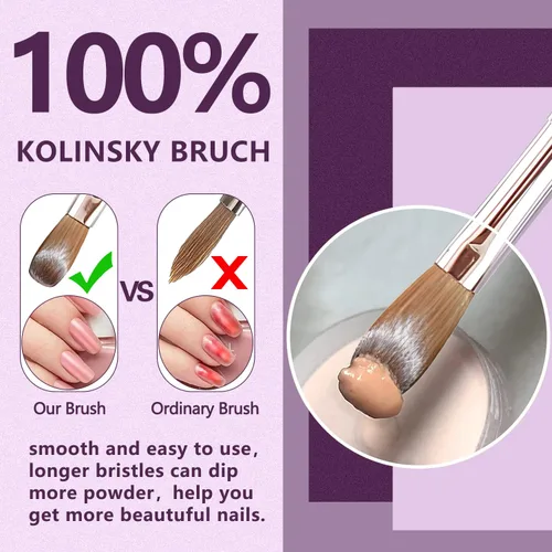 Vista 3 de Kolinsky - Brocha de uñas acrílicas, tamaño 10, 100% puro, mango resistente, forma ovalada, herramientas de diseño de uñas en polvo acrílico