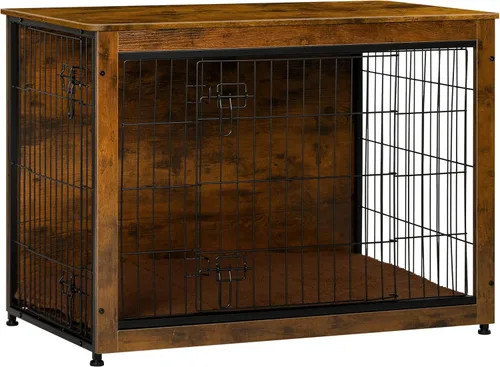 Vista 50 de DWANTON - Perrera con cojín, de madera, con puertas dobles, para interiores, S, M, L, 27.2 pulgadas de largo, negro