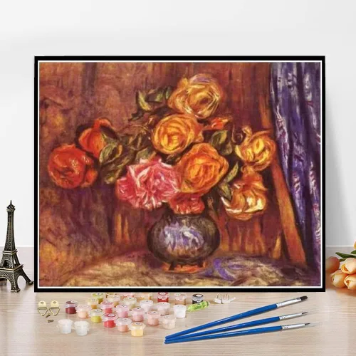 Vista 2 de Pintura por números para flores de primavera adultas 1864 Pintura por Auguste Renoir Kit de pintura por números sobre lienzo para principiantes
