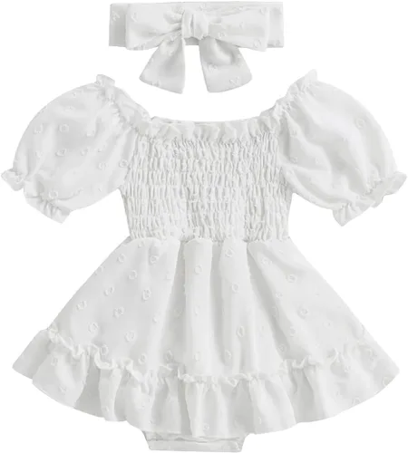 Vista 21 de Mameluco de verano para niña, sin mangas, vintage, con burbujas, vestido de mameluco lindo y diadema