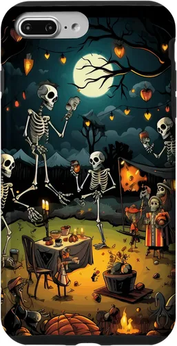 Vista 12 de Funda para disfraz de Halloween para iPhone 16 de noche de terror de esqueleto