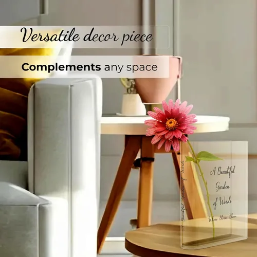 Vista 3 de Jarrón acrílico en forma de libro Skywin, jarrón único en forma de libro para flores, decoración del hogar, centros de mesa y regalos