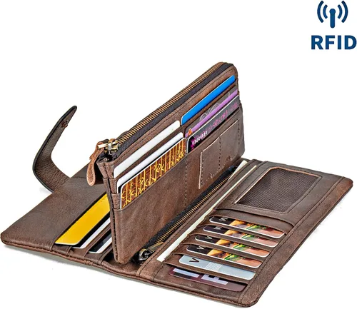 Vista 2 de LETEULO Cartera con cierre de bloqueo RFID para mujer, organizador vintage de carteras para frotar a mano