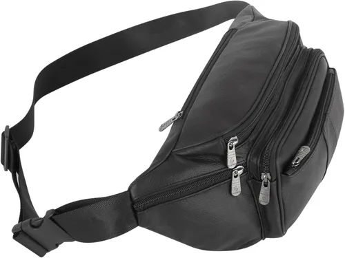 Vista 5 de Riñonera de cuero auténtico, riñonera con cinturón ajustable, múltiples bolsillos para hombres y mujeres