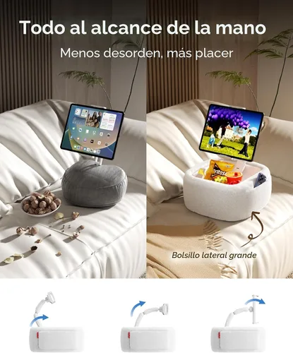 Vista 2 de LULULOOK Soporte de almohada Kindle ultra esponjoso para leer, soporte de almohada para tableta con cuenco de aperitivos y brazo plegable compatible