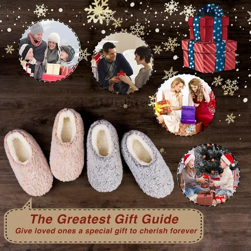 Vista 7 de 2-PK Soft Furry House Slippers for Women Indoor, Warm Sherpa Ballerina Anti-skid Soles, Winter Bedroom Fuzzy Slip-on Sock Shoes, Cozy Christmas Gifts