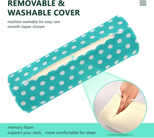 Vista 4 de Cervical Neck Roll, Polka Dots White Blue Round Pillow Washable Memory Foam Pillow, Bolster Pillow for Improved Sleeping, Travel, Home
