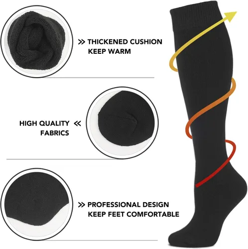 Vista 3 de CTHH Calcetines cálidos de invierno hasta la rodilla para mujer, calcetines negros largos y gruesos, soporte para senderismo, trabajo (5 pares)