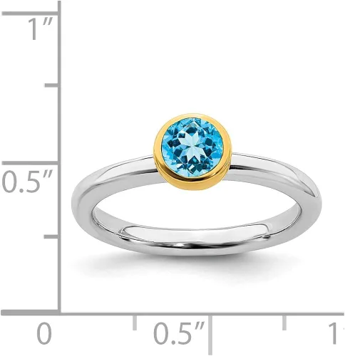 Vista 5 de Anillo de plata de ley 925 apilable chapado en oro azul topacio banda de eternidad