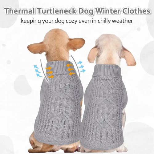 Vista 6 de DENTRUN Suéter para perros pequeños, cachorro de cuello alto para clima frío, ropa clásica de invierno cálida para perro, suéter para perrito